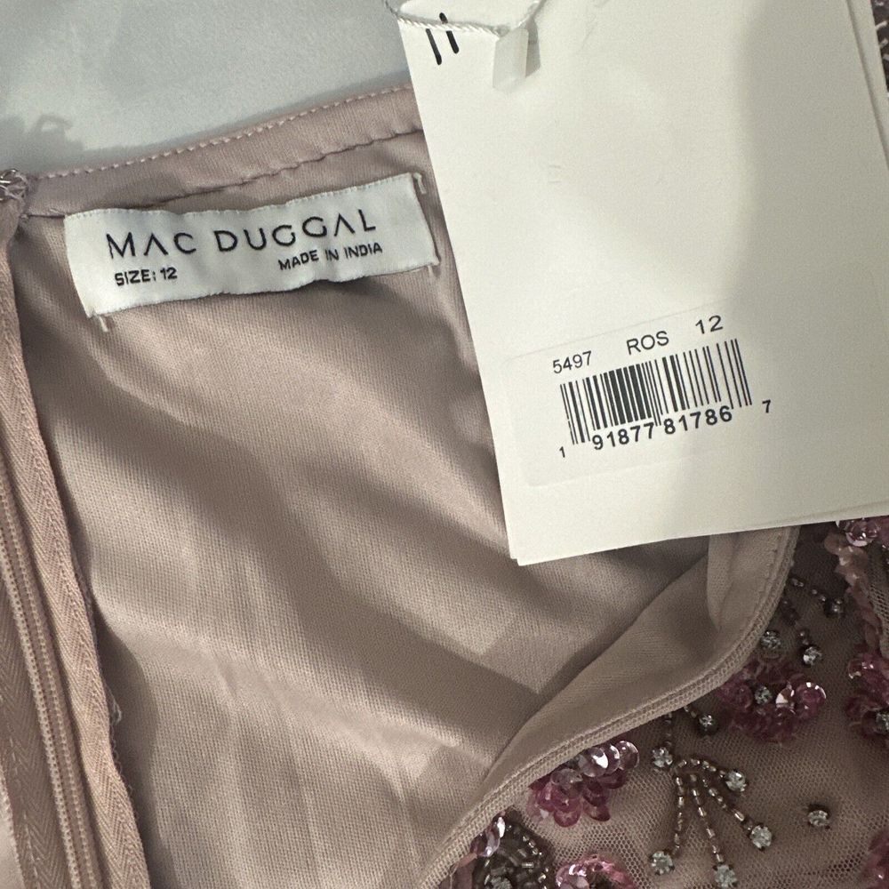 NWT Mac Duggal [ 12 ] 5497 Embellished V Neck 3/4 Sleeve A Line Gown Rose #Q1013 - Picture 6 of 16